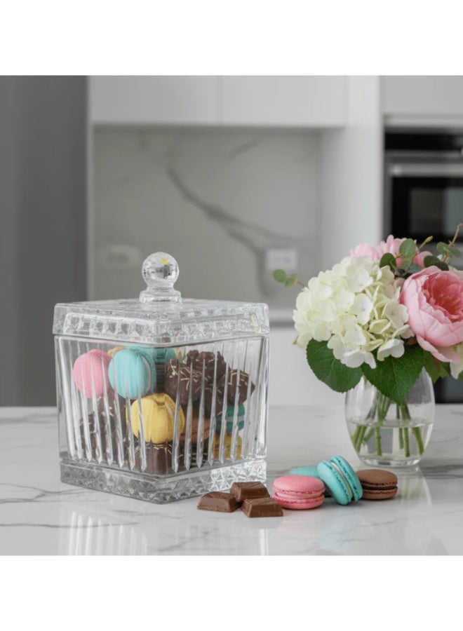 AKDC M.E.W Crystal Glass Square Candy Pot with Lid - 14×18.8 cm - Image 3