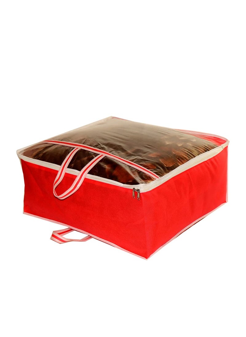 AARON INC AARON INC Presents Non Woven Blanket Storage Bag With Front Handle Large Transparent Clear Window Large Size Storage Bag Cover Under Bed Storage Red Pack of 1  - Image 1