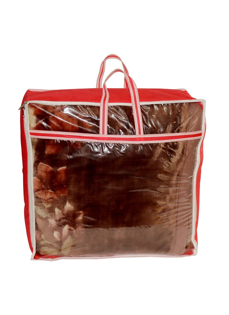 AARON INC AARON INC Presents Non Woven Blanket Storage Bag With Front Handle Large Transparent Clear Window Large Size Storage Bag Cover Under Bed Storage Red Pack of 1  - Image 2