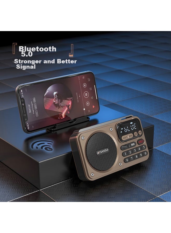 Sansui راديو M30 لكبار السن، قابل لإعادة الشحن، قابل لإدخال بطاقة، مكبر صوت صغير، محمول، ضبط FM، راديو بث، مكبر صوت بلوتوث، مشغل موسيقى، رمادي - Image 5