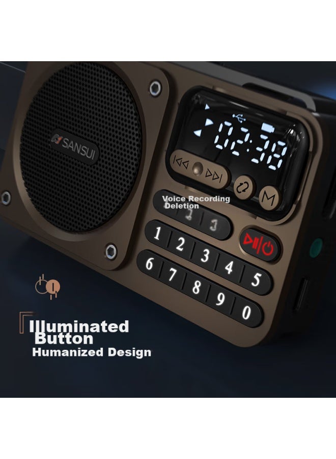 Sansui راديو M30 لكبار السن، قابل لإعادة الشحن، قابل لإدخال بطاقة، مكبر صوت صغير، محمول، ضبط FM، راديو بث، مكبر صوت بلوتوث، مشغل موسيقى، رمادي - Image 4