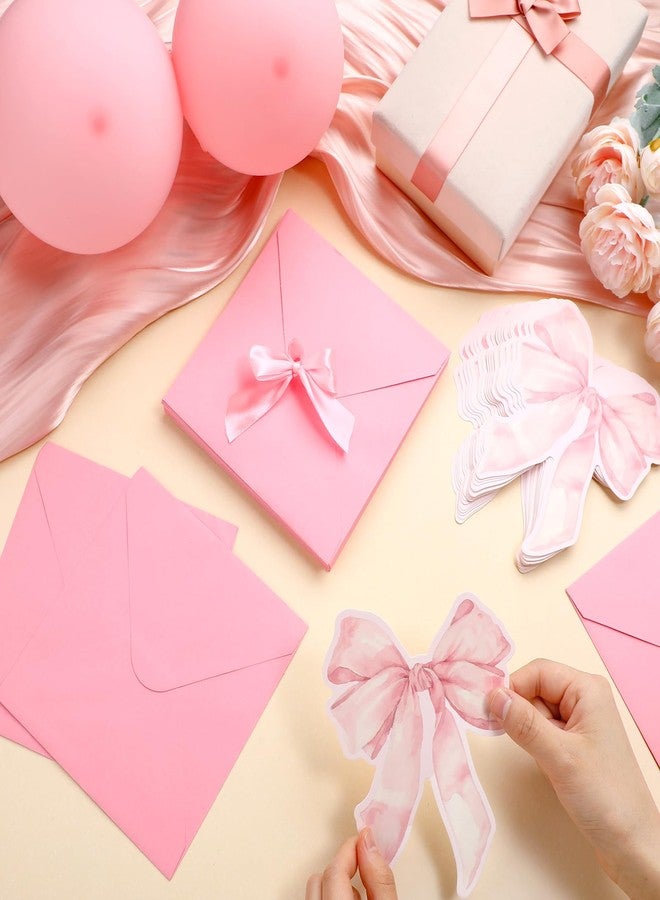 Marspark 25 Set Pink Bow Birthday Invitation Coquette Bow Paper Card with Envelopes and Stickers Wedding Birthday Bachelorette Invitation Party Supplies for Baby Shower Girls Dinner Favors, 5 x 6 Inch - Image 4