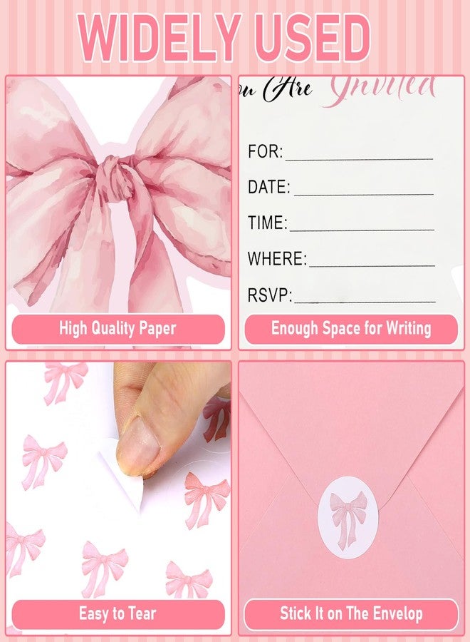 Marspark 25 Set Pink Bow Birthday Invitation Coquette Bow Paper Card with Envelopes and Stickers Wedding Birthday Bachelorette Invitation Party Supplies for Baby Shower Girls Dinner Favors, 5 x 6 Inch - Image 3