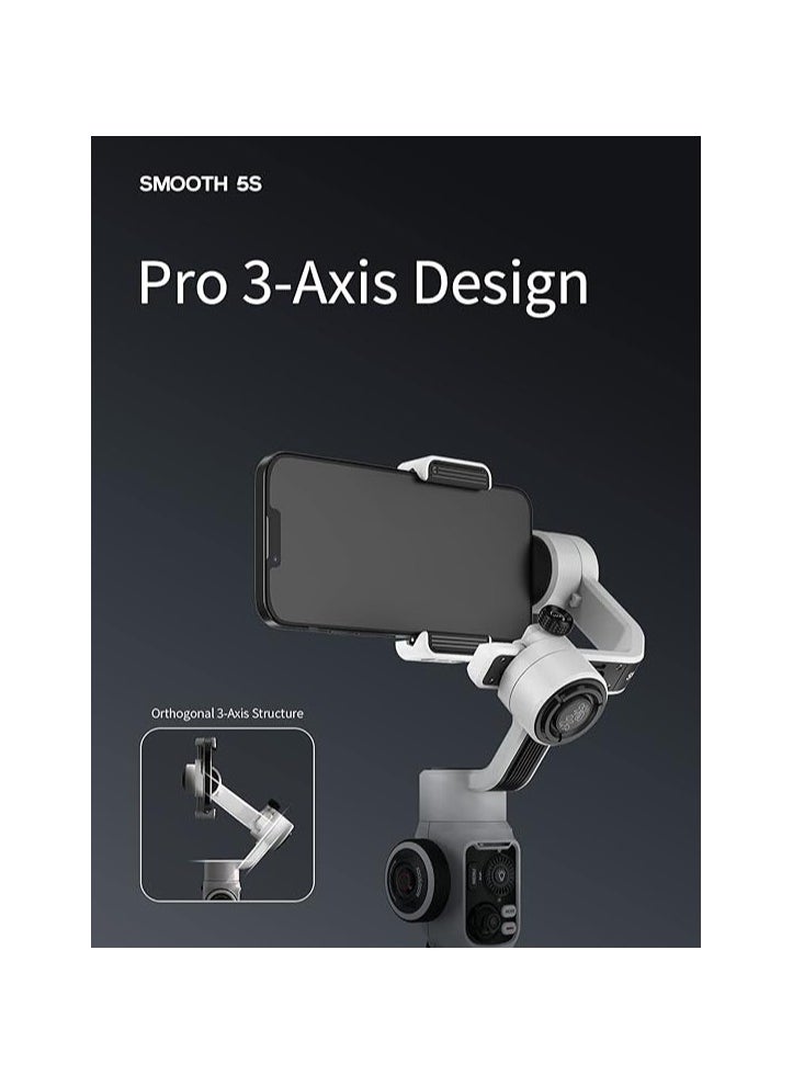 Zhiyun Zhiyun Smooth 5S Professional Gimbal Stabilizer for Smartphone, Handheld 3-Axis Phone Gimbal, Portable Stabilizer for Vlogging, YouTube, Tiktok, Live Video Compatible with iPhone and Android  - Image 2