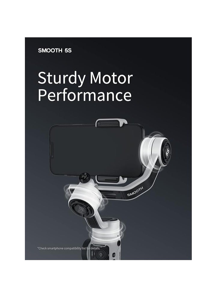 Zhiyun Zhiyun Smooth 5S Professional Gimbal Stabilizer for Smartphone, Handheld 3-Axis Phone Gimbal, Portable Stabilizer for Vlogging, YouTube, Tiktok, Live Video Compatible with iPhone and Android  - Image 4