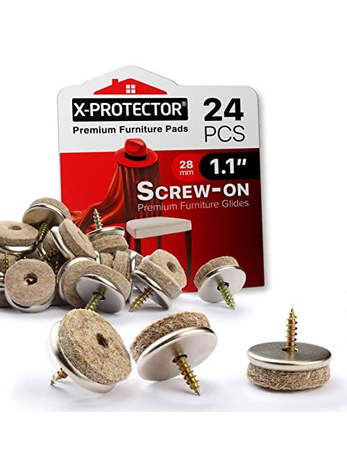 X-Protector ScrewOn Felt Pads XProtector  24 Felt Chair Pads for Hardwood Floors 11  Premium Chair Glides  Beige Floor Protectors for Furniture Legs  The Best Furniture Sliders for Hardwood Floors  - Image 1