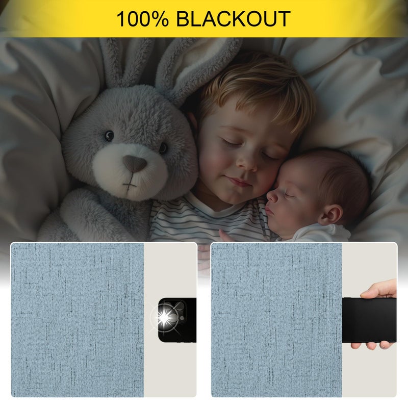 Pitalk Dusty Blue Blackout Curtains for Living Room 84 Inch Length 2 Panel Farmhouse Linen Textured Thermal Darkening Blocking Light Blue Curtain Drapes for Bedroom Grayish Blue Grey 52x84 Long Back Tab - Image 4
