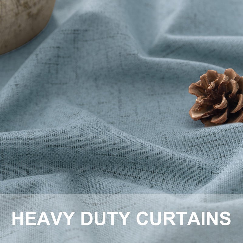 Pitalk Dusty Blue Blackout Curtains for Living Room 84 Inch Length 2 Panel Farmhouse Linen Textured Thermal Darkening Blocking Light Blue Curtain Drapes for Bedroom Grayish Blue Grey 52x84 Long Back Tab - Image 3