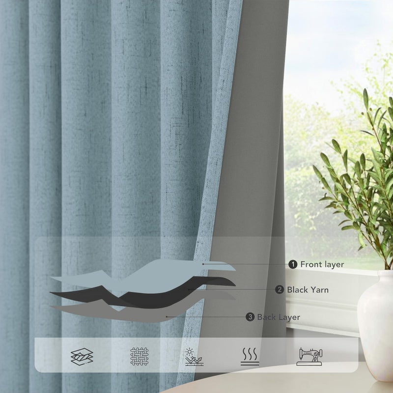 Pitalk Dusty Blue Blackout Curtains for Living Room 84 Inch Length 2 Panel Farmhouse Linen Textured Thermal Darkening Blocking Light Blue Curtain Drapes for Bedroom Grayish Blue Grey 52x84 Long Back Tab - Image 5