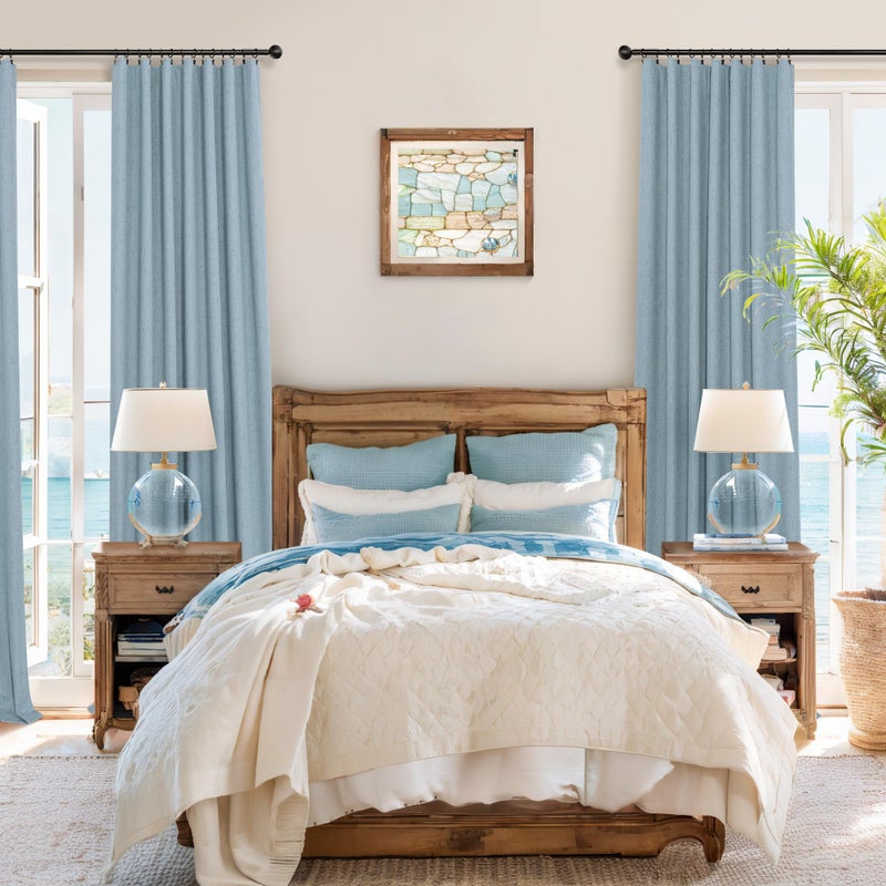Pitalk Dusty Blue Blackout Curtains for Living Room 84 Inch Length 2 Panel Farmhouse Linen Textured Thermal Darkening Blocking Light Blue Curtain Drapes for Bedroom Grayish Blue Grey 52x84 Long Back Tab - Image 2