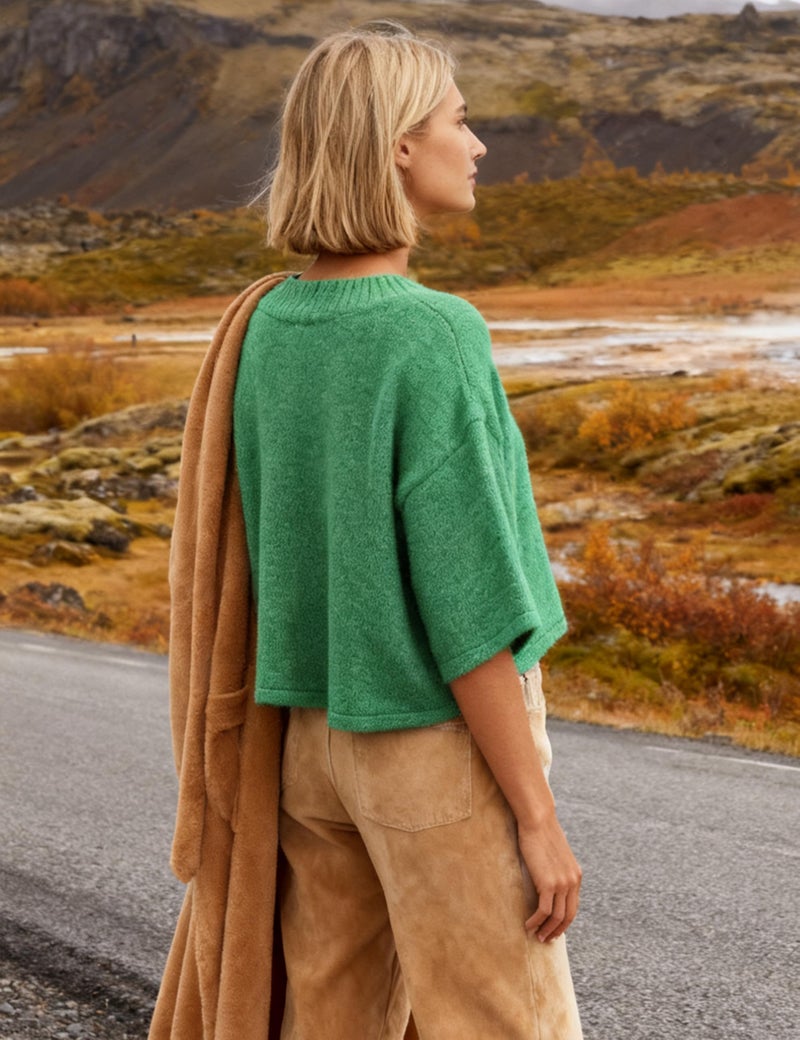 Springrain Cardigan Sweaters for Women Lightweight Knit Cropped Cardigan Button Up Solid Knitwear(Green-M) - Image 5