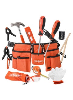 Hi-Spec 16Pc Orange Kids Tool Kit Set & Child Size Tool Belt. Real Metal Hand Tools For Diy Building Woodwork & Construction Learning Tool Kit For Kids  - Image 1