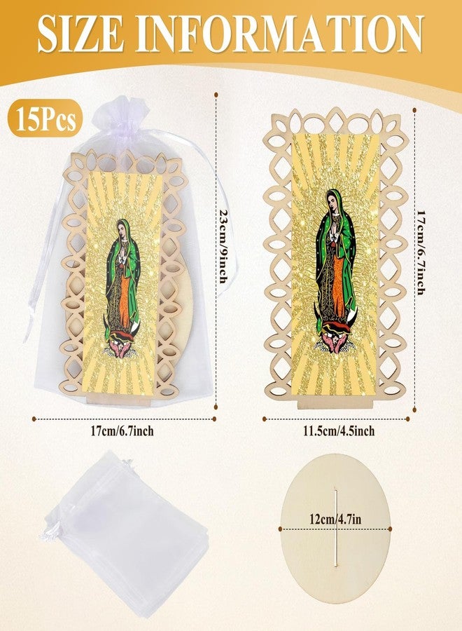 Kuabiz 15 Pcs Our Lady of Guadalupe Wooden Statues Virgen De Guadalupe Picture Frames with Organza Gift Bags Baptism Favors for Guests Baptism Centerpieces for Table First Communion Gifts Catholic Favors - Image 2