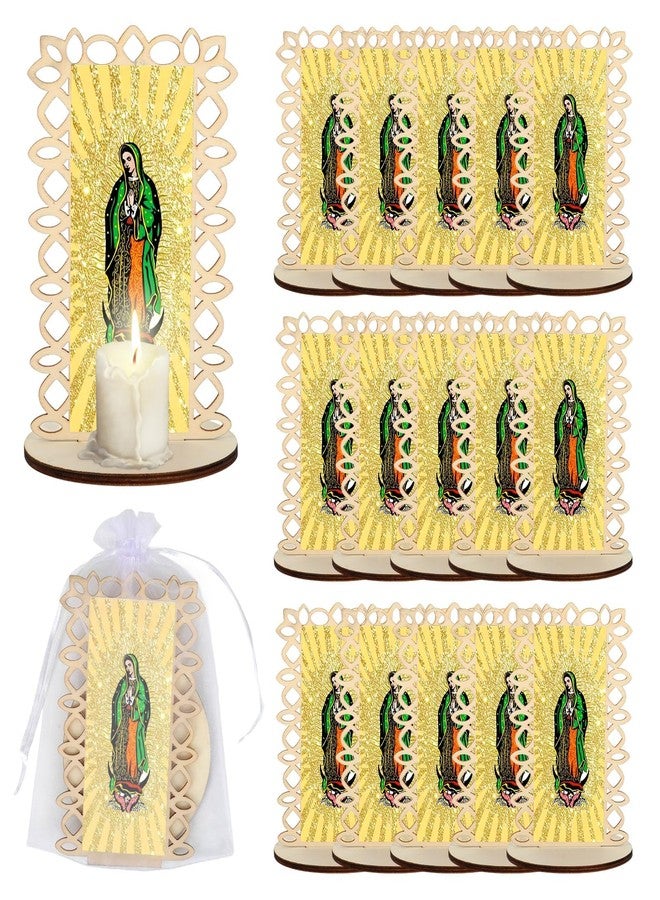 Kuabiz 15 Pcs Our Lady of Guadalupe Wooden Statues Virgen De Guadalupe Picture Frames with Organza Gift Bags Baptism Favors for Guests Baptism Centerpieces for Table First Communion Gifts Catholic Favors - Image 1