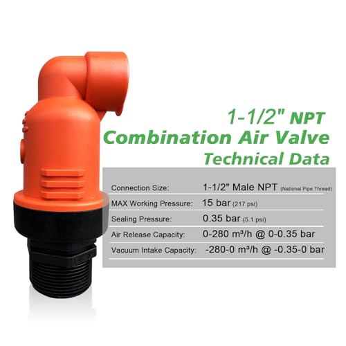 UPLYKKE Air Relief Valve, Vacuum and Air Release Valve for Irrigation System - NPT Threaded Interface - Image 3