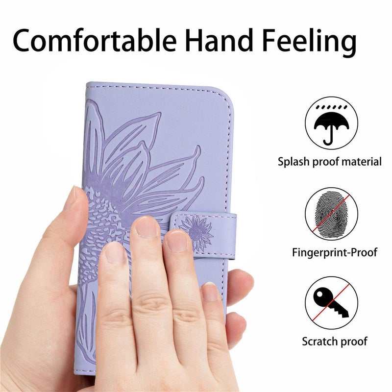 HuHa Case Cover For Tecno Camon 40 Pro 5G Skin Feel Sun Flower Embossed Flip Leather Phone Case with Lanyard(Purple) - Image 4