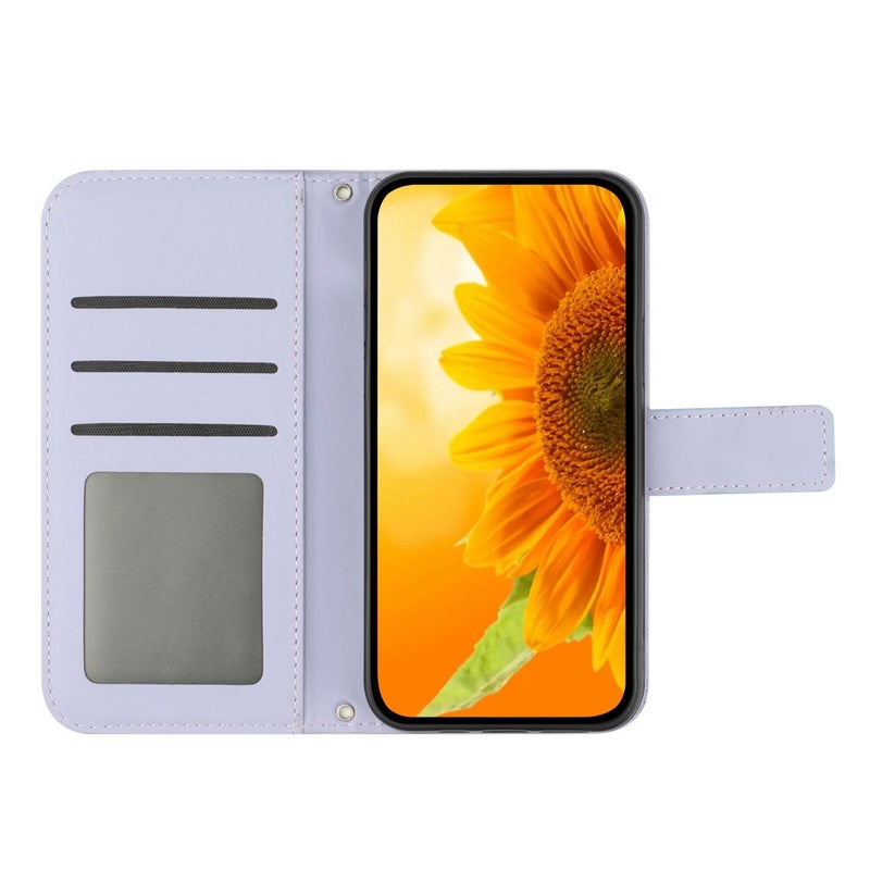 HuHa Case Cover For Tecno Camon 40 Pro 5G Skin Feel Sun Flower Embossed Flip Leather Phone Case with Lanyard(Purple) - Image 3
