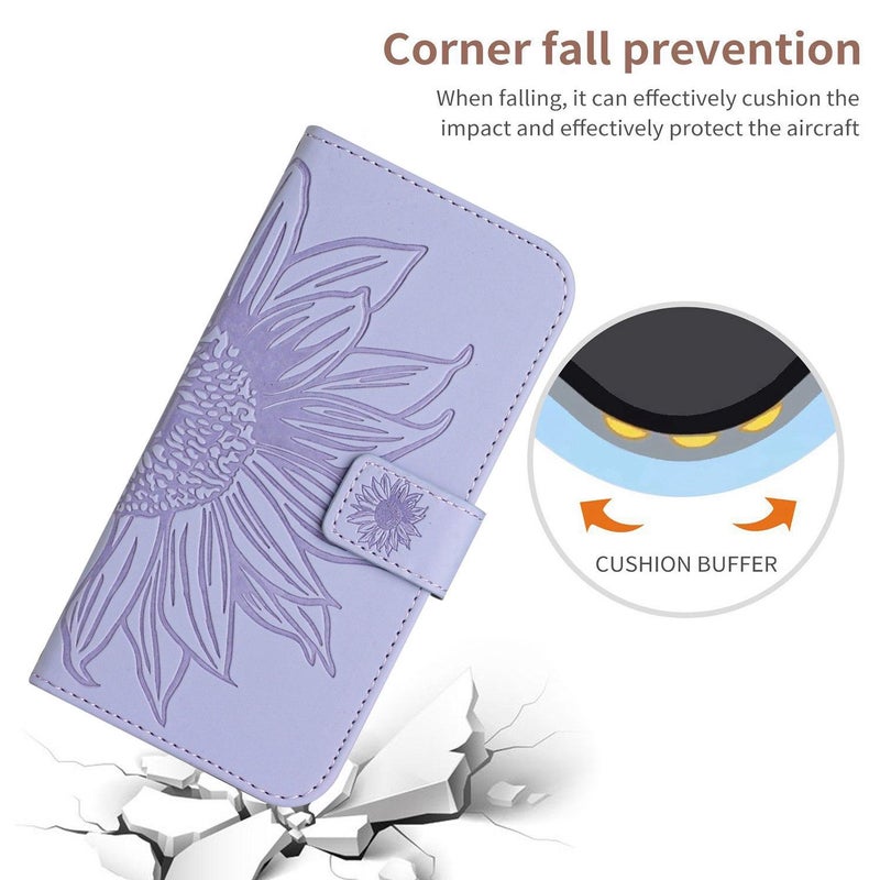HuHa Case Cover For Tecno Camon 40 Pro 5G Skin Feel Sun Flower Embossed Flip Leather Phone Case with Lanyard(Purple) - Image 5