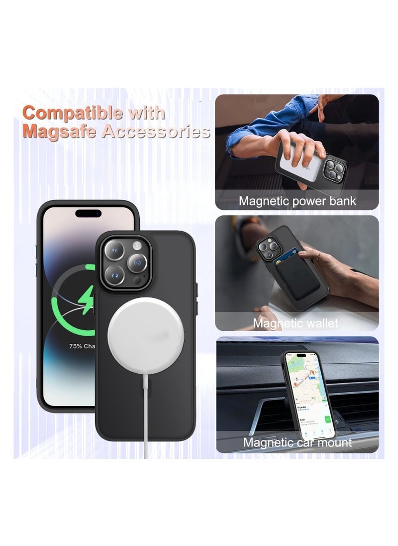 JAJEEK iPhone 14 Pro Max Case, Matte Magnetic Phone Case with 1 Screen Protector, Support for Magsafe, Translucent Frosted Slim Shockproof Protective Cover for iPhone 14 Pro Max 6.7 inch, Black - Image 3