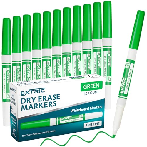 EXTRIC Green Dry Erase Markers Fine Tip, 12 Count Whiteboard Markers, Fine Tip Dry Erase Marker Bulk Classroom Pack White Board Marker for Teachers and Students - Image 1