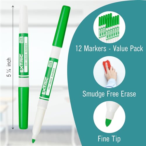 EXTRIC Green Dry Erase Markers Fine Tip, 12 Count Whiteboard Markers, Fine Tip Dry Erase Marker Bulk Classroom Pack White Board Marker for Teachers and Students - Image 2
