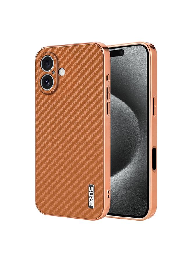The Bros Case For iPhone 16 Plus Electroplated Edge Carbon Fiber Texture Phone Case