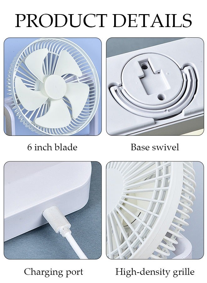 DUNISO 3 in 1 Desk Fan, Multi-angle Rotation Wall Mounted Fan with LED Light, USB Hanging Fan, Lightweight Table Fan with 3 Speed Regulation for Home, Office, Travel, Camping, Outdoor - Image 2