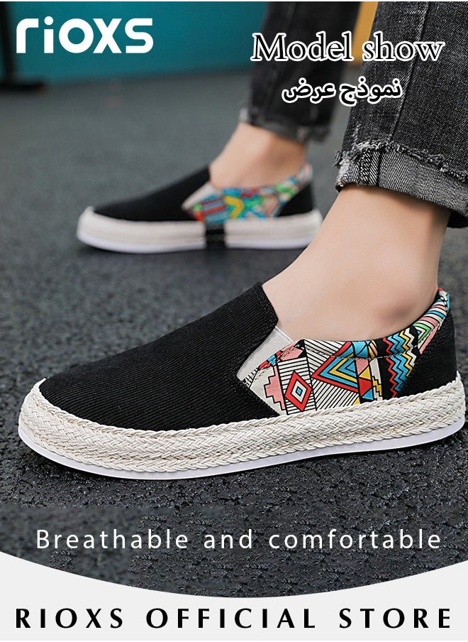 RIOXS - Men's Classic Canvas Low Top Sneakers Lightweight Breathable Casual Slip On Shoes Fashion Comfortable Flat Sandals - Image 1