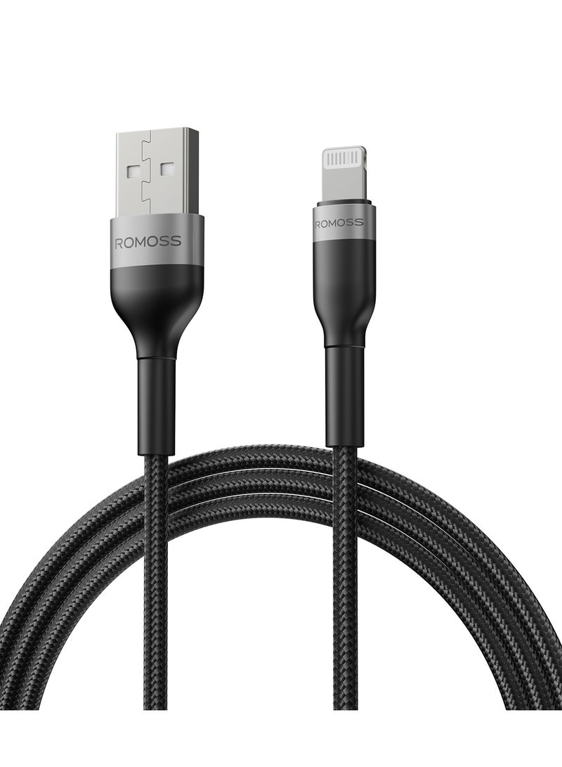 ROMOSS USB-A TO LIGHTNING 2.4A DATA CHARGING NYLON BRAIDED CABLE 1M - BLACK - Image 2