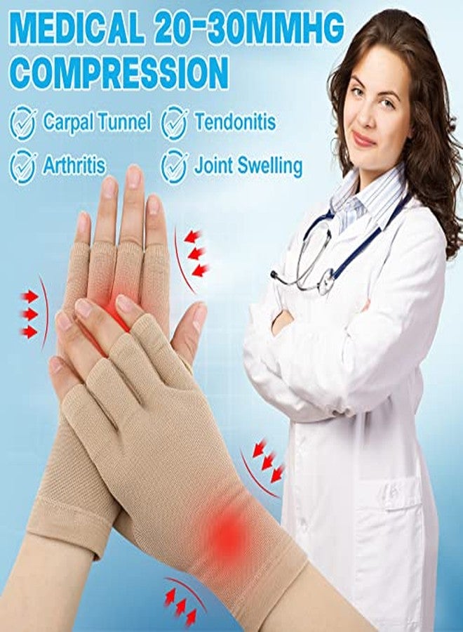 Woanger 2 Pairs Compression Gloves for Women Men 20-30 Mmhg Seamless Fingerless Compression Hand Thumb for Typing Crocheting - Image 2