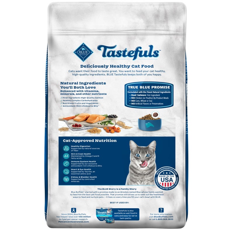 Blue Buffalo Tastefuls Natural Dry Food for Adult Indoor Cats, Salmon & Brown Rice Recipe, 15-lb. Bag - Image 2