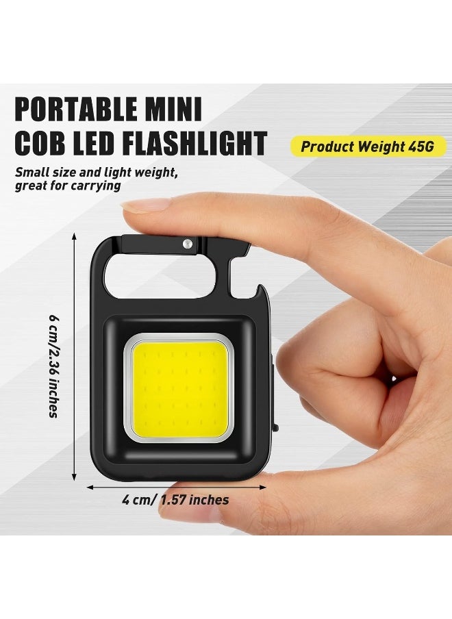 Generic 6 Pack COB Small Flashlights Bright Rechargeable Keychain Mini Flashlight 500 Lumens Pocket Flashlight with Folding Bracket Bottle Opener and Magnet Base 4 Light Modes Magnetic Work Light for Walking  - Image 4