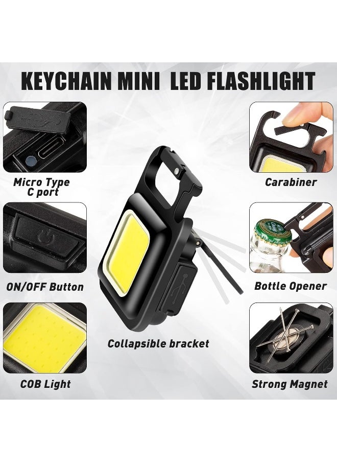 Generic 6 Pack COB Small Flashlights Bright Rechargeable Keychain Mini Flashlight 500 Lumens Pocket Flashlight with Folding Bracket Bottle Opener and Magnet Base 4 Light Modes Magnetic Work Light for Walking  - Image 2