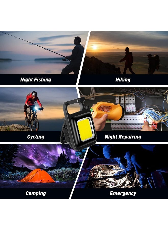 6 Pack COB Small Flashlights Bright Rechargeable Keychain Mini Flashlight 500 Lumens Pocket Flashlight with Folding Bracket Bottle Opener and Magnet Base 4 Light Modes Magnetic Work Light for Walking