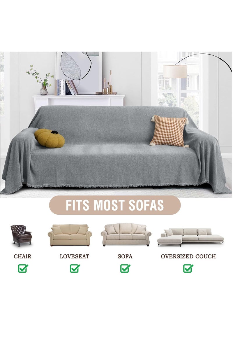 GUDOO أغطية أريكة ببطانية شرابة للأريكة الركنية على شكل حرف L، غطاء أريكة شينيل، أغطية منزلقة لغرفة المعيشة لحماية الوسائد والأريكة من الحيوانات الأليفة والأطفال، 230*180 سم، رمادي - Image 4