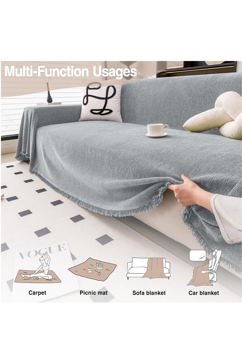 GUDOO أغطية أريكة ببطانية شرابة للأريكة الركنية على شكل حرف L، غطاء أريكة شينيل، أغطية منزلقة لغرفة المعيشة لحماية الوسائد والأريكة من الحيوانات الأليفة والأطفال، 230*180 سم، رمادي - Image 5