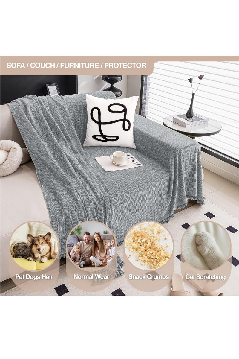GUDOO أغطية أريكة ببطانية شرابة للأريكة الركنية على شكل حرف L، غطاء أريكة شينيل، أغطية منزلقة لغرفة المعيشة لحماية الوسائد والأريكة من الحيوانات الأليفة والأطفال، 230*180 سم، رمادي - Image 3