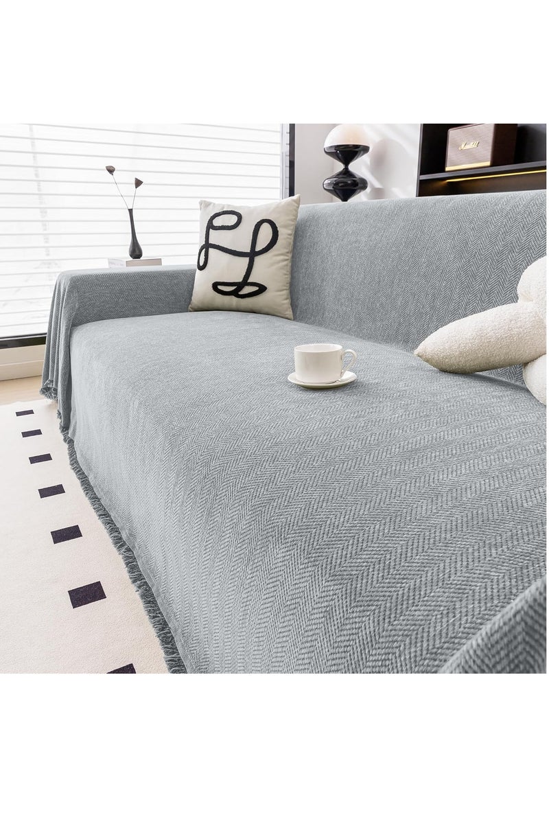GUDOO أغطية أريكة ببطانية شرابة للأريكة الركنية على شكل حرف L، غطاء أريكة شينيل، أغطية منزلقة لغرفة المعيشة لحماية الوسائد والأريكة من الحيوانات الأليفة والأطفال، 230*180 سم، رمادي - Image 1