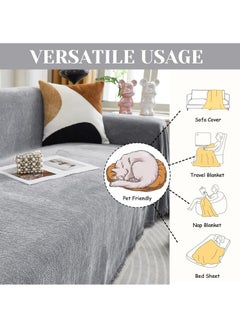 GUDOO Sofa Couch Cover Blanket Tassel Style Sectional Couch Cover L Shaped Couch Cover Chenille Slipcovers Living Room for Cushion Couch Cover Protector for Dogs Pets,Kids,230*180CM,Gray  - Image 3