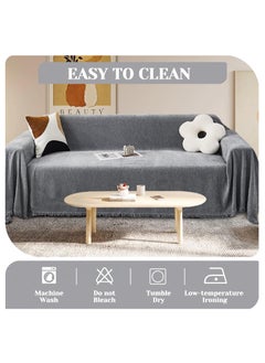 GUDOO Sofa Couch Cover Blanket Tassel Style Sectional Couch Cover L Shaped Couch Cover Chenille Slipcovers Living Room for Cushion Couch Cover Protector for Dogs Pets,Kids,230*180CM,Gray  - Image 2