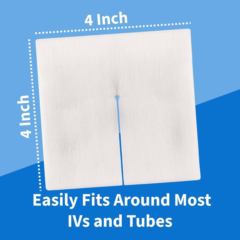 Vakly Split Drain Sponge Gauze 4x4 Sterile 6 Ply Pads [100 Pack] Absorbent Precut 4"X4" Non-Woven Slit Pre Cut Bandages +2 Rolls Medical Tape for I.V. Tracheostomy - 25 Packs of 2 â€“Packaging May Vary - Image 4