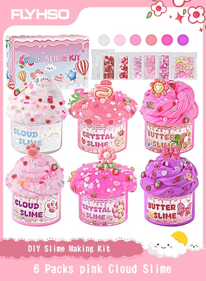 FLYHSO 6 Pack Slimes, Pink Slime Kids, Cloud Slime kit for Girls Ages 8-12, Toys for Girls and Boys, for Kids Slime Set Party kit Goodie Bag Stuffers, 4 5 6 7 8 9 10 Year Old Girl Birthday Gift Cute Stuff - Image 1