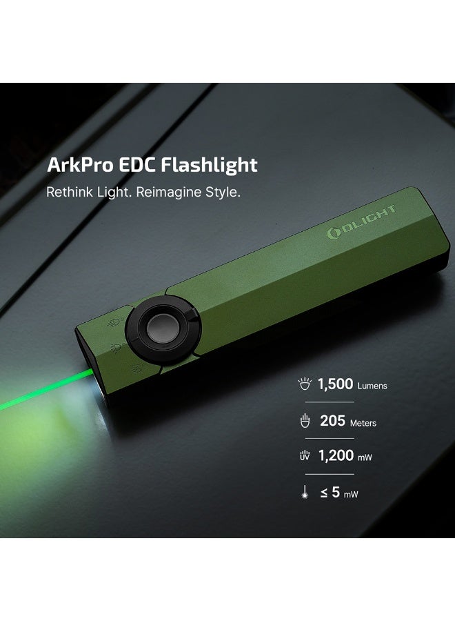 Olight ArkPro Class 3R (OD Green) CW, 1500 Lumens LED Flashlight, 205m Beam EDC Light, Portable Flashlight with UV and Laser, for EDC, Home, Outdoor - Image 4