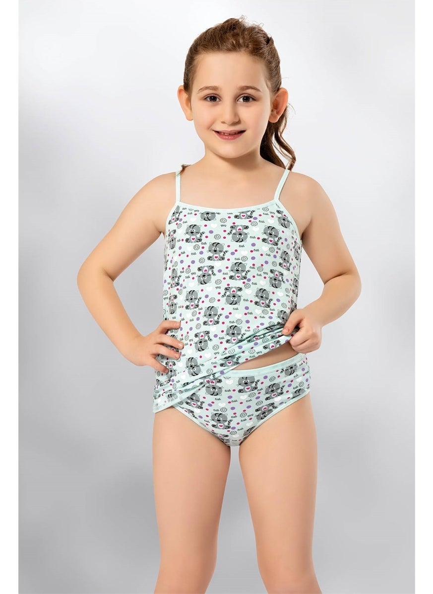 3406x6 Girl 6-Piece Mixed Pattern Rope Suspender Undershirt Panties Set-Colorful