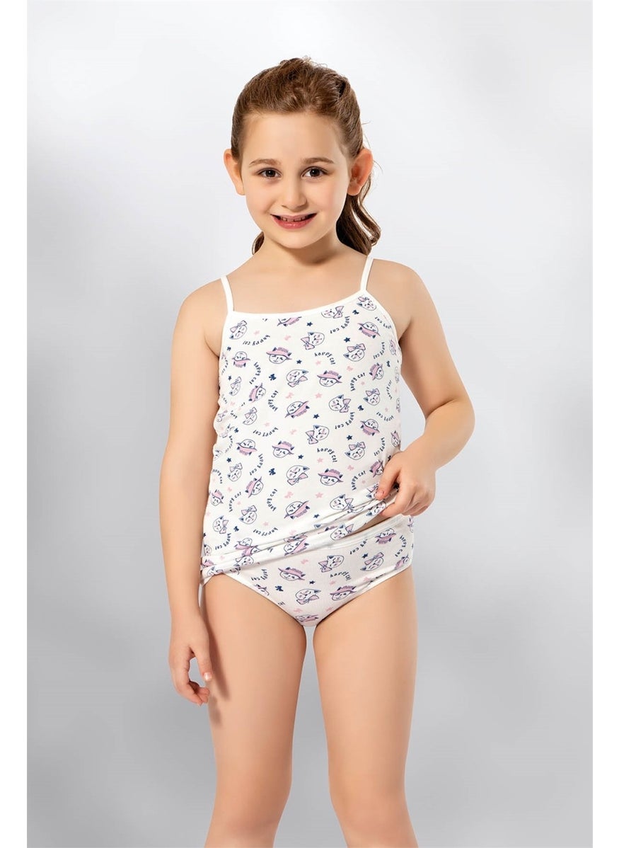 3406x6 Girl 6-Piece Mixed Pattern Rope Suspender Undershirt Panties Set-Colorful