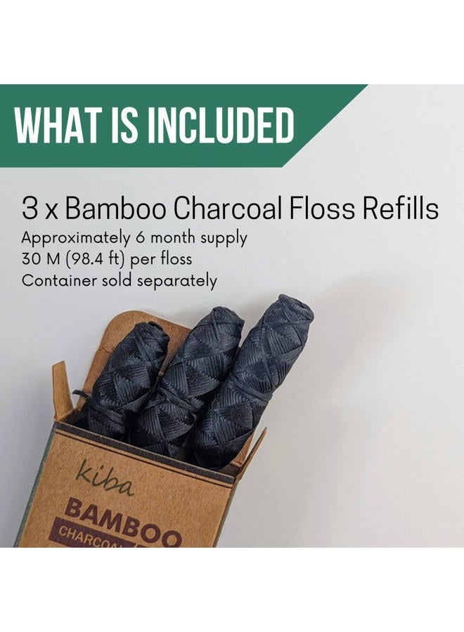 Kiba Bamboo Charcoal Floss 3 Piece Refill Set (3 x 30M Dental Floss Refills) - Eco Friendly Floss w/ Candelilla Wax - Mint - Vegan - Image 4