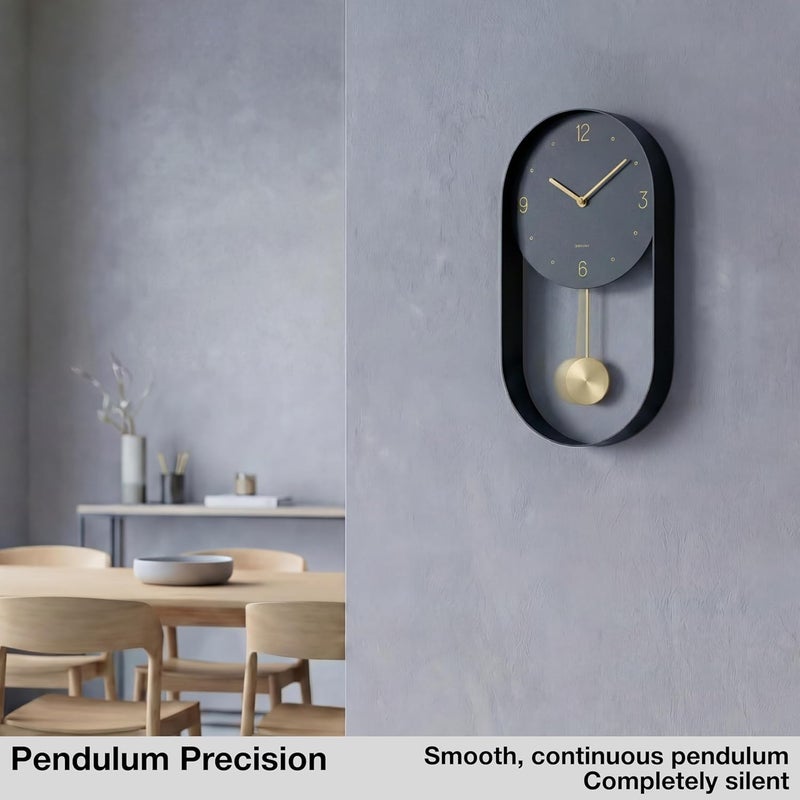 Driini Modern Pendulum Wall Clock - Decorative and Unique Metal Frame, with 8 Inch Face - Contemporary, Minimalist Design, with Silent Battery Operation - includes Both Black and Gold Pendelum - Image 4