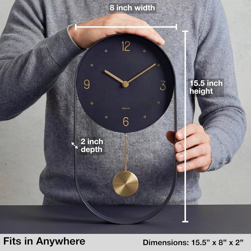 Driini Modern Pendulum Wall Clock - Decorative and Unique Metal Frame, with 8 Inch Face - Contemporary, Minimalist Design, with Silent Battery Operation - includes Both Black and Gold Pendelum - Image 3