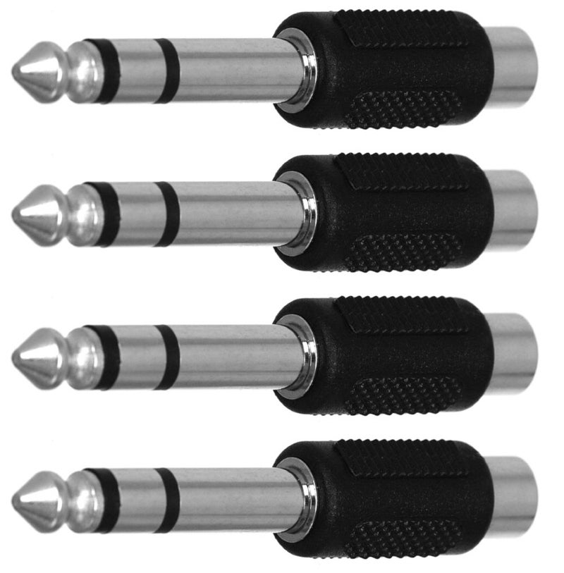 CESS 6.35mm 1/4 Inch Stereo TRS Male Plug to RCA Female Jack Silver Adapter Connectors - 6.35mm Stereo Male to RCA Female (4 Pack) - Image 1