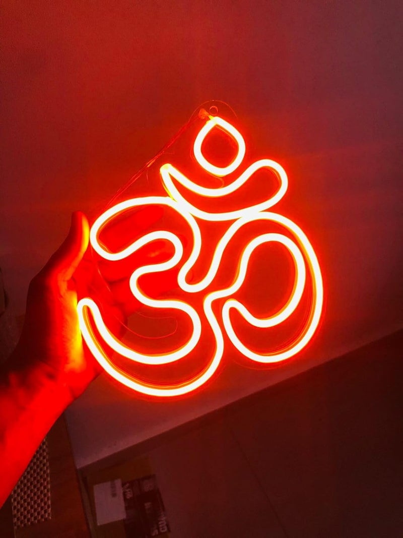 RGY Om Led Neon Light for Wall Office Pooja room Mandir Decoration Home Decore Diwali Gift 8Inch x 9Inch Orange Light - Image 1